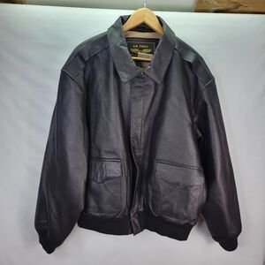 Luxury Lane Landing Leathers Air Force Bomber Zip Jacket Black Leather Size XXL